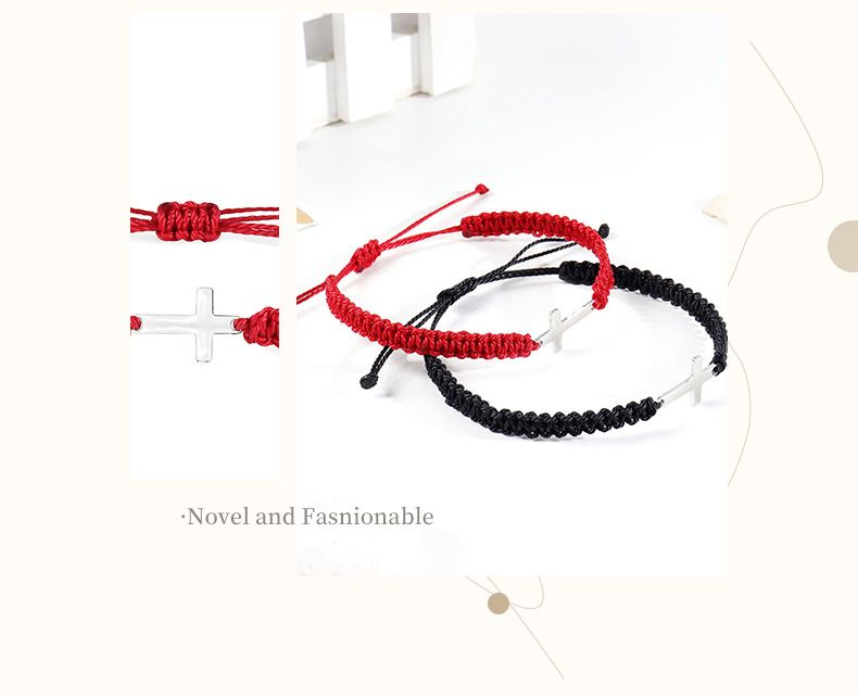 Popular Personalized Simple and fashionable rope hand woven bracelet, stainless steel cross bracelet,Gifts from family, friends_voghion.com