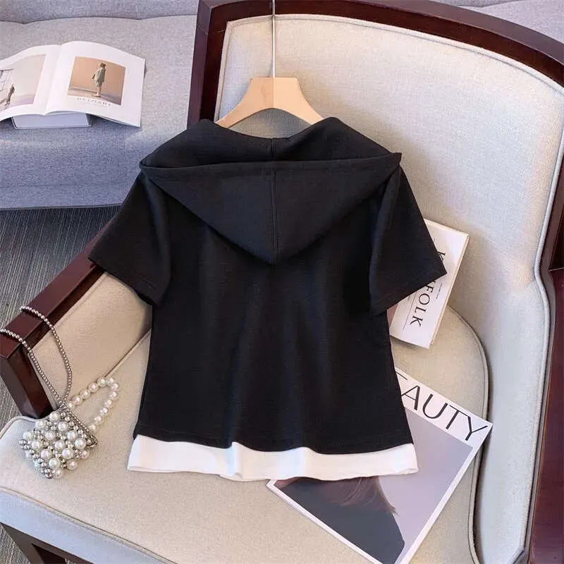 Lazy Style Hooded Color-Block Wide-Leg Pants Set For Women Summer Plus Size Casual Elegant Slimming Two-Piece Trendy_voghion.com