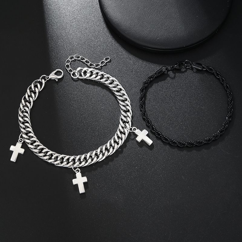Bracelet homme à double chaîne et croix cubaine, style minimaliste, noir et blanc, haut de gamme_voghion.com