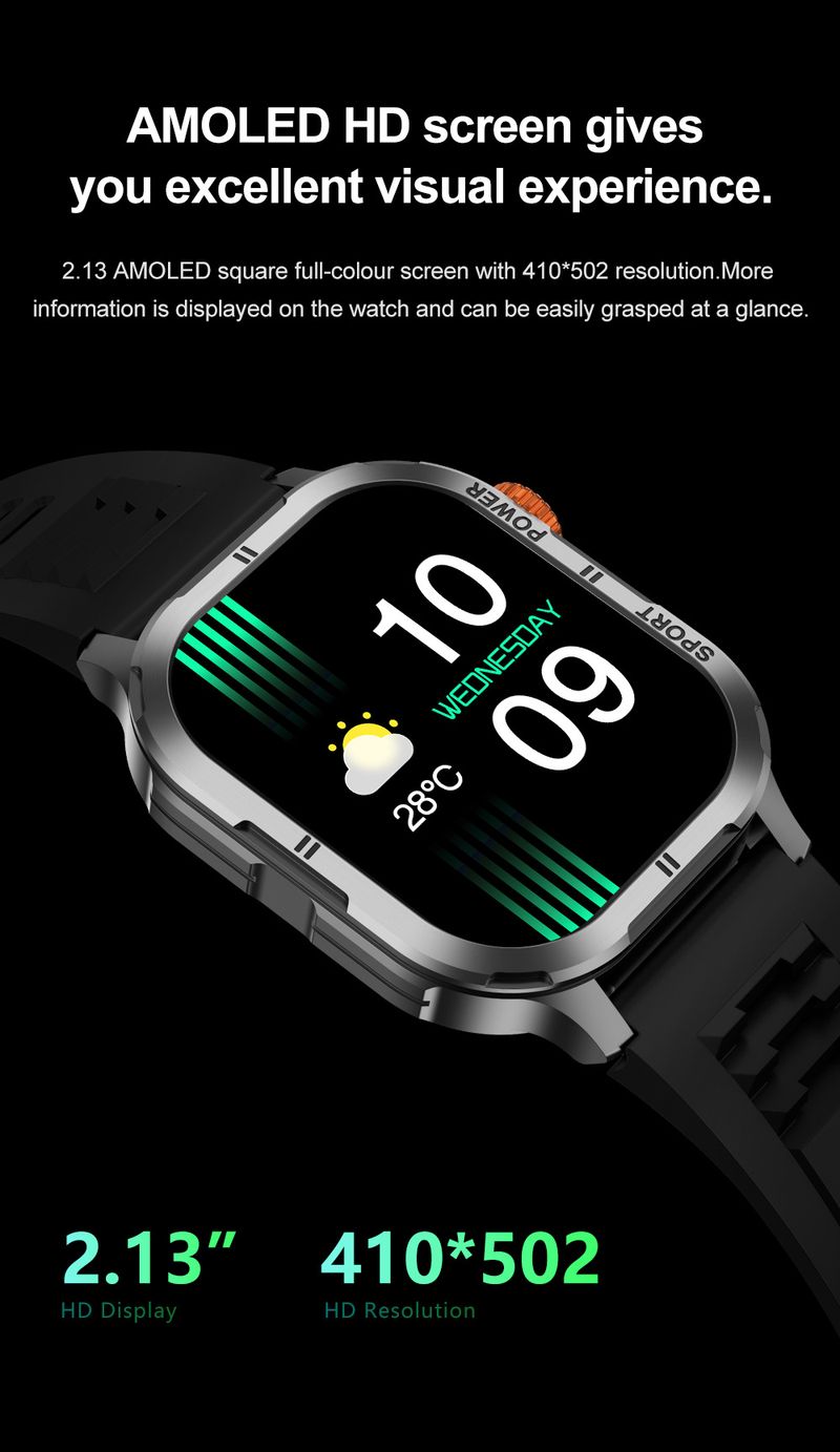 Det nye smartwatch understøtter Bluetooth-opkaldstilstandsdetektion, IP68 vandtæt firkantet HD AMOLED social underholdning_voghion.com