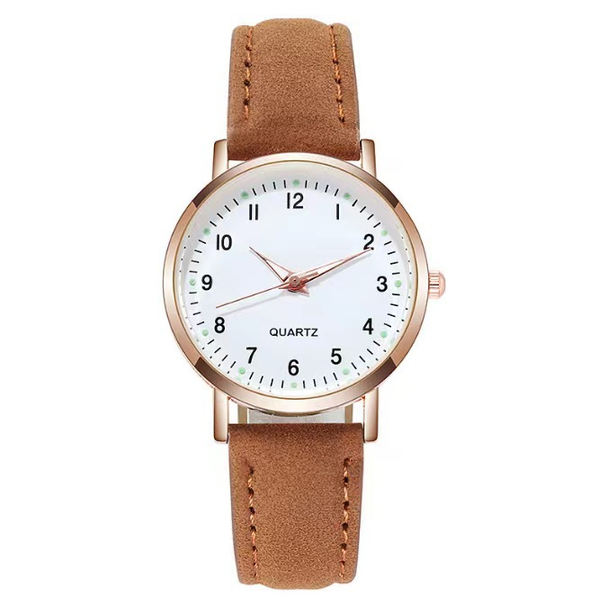 Zweiteilige einfache Damenuhr digitale Studentin leuchtende Uhr kleine frische gefrostete Leder lässige Damen Quarzuhr_voghion.com