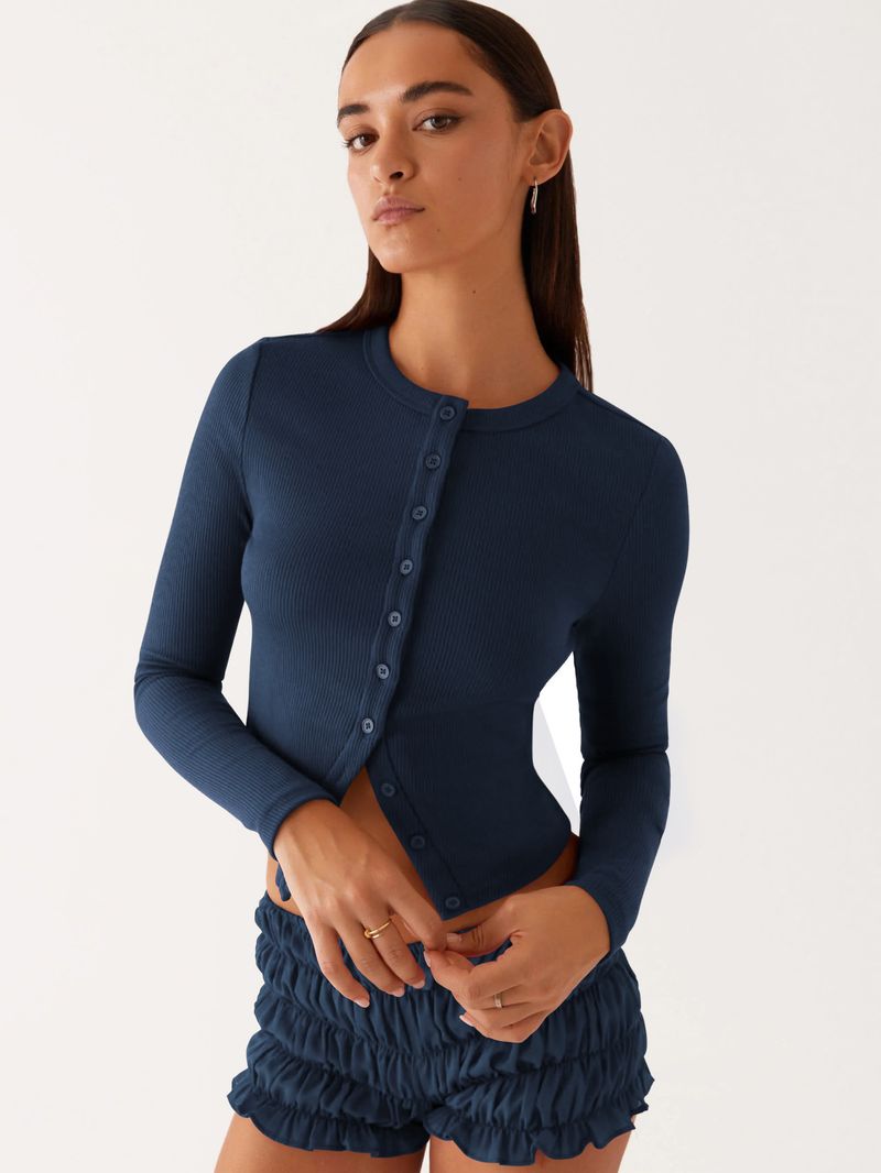 Women's Clothing Long Sleeve Button-Up Cardigan - Slim Fit Solid Color Casual Blouse For Spring & Summer_voghion.com