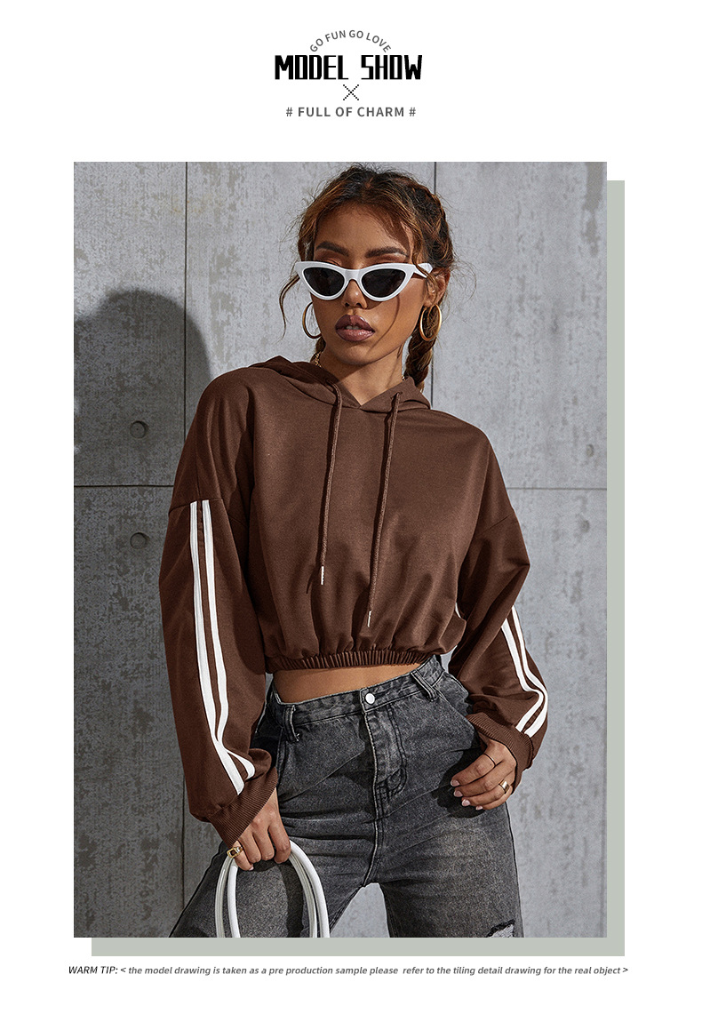Felpa con cappuccio corta casual a blocchi di colore da donna, autunno nuovo_voghion.com