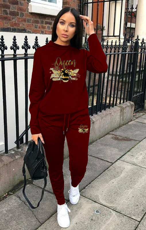 Terno esportivo casual feminino com estampa de manga comprida_voghion.com