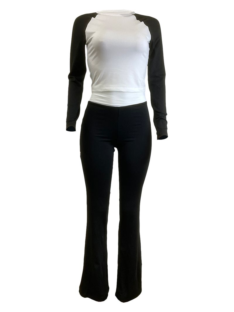 Y6058 New Women's Clothing Color-Block Tight High-Waist Folded Slim Fit Fleece-Lined Sports Yoga Pants Set_voghion.com