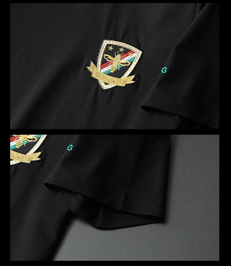 Herenmode monogram borduurwerk ronde hals slank korte mouw T-shirt_voghion.com