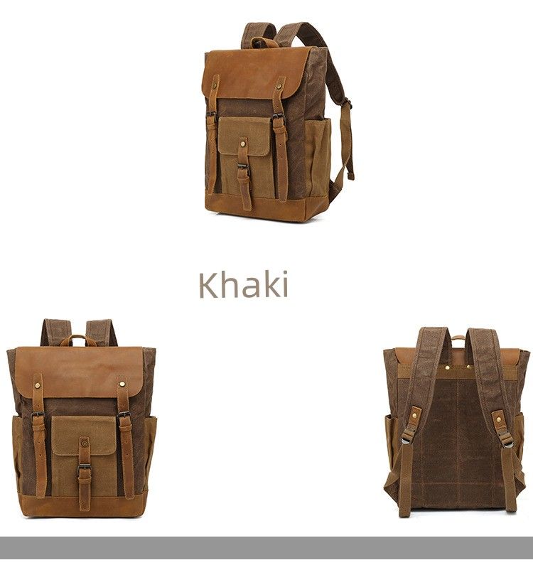 Reise Männer Öl Wachs Leinwand Outdoor Leder Rucksack_voghion.com