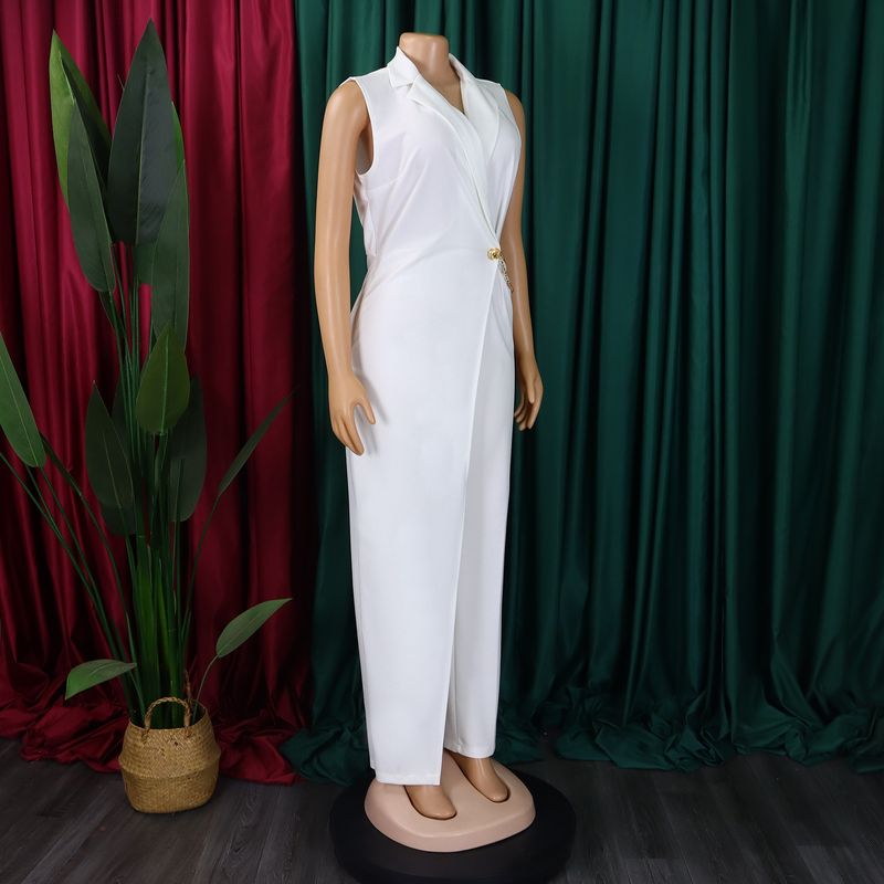 Dameskleding Zomer Mouwloos Pak Kraag Temperament Elegant Mode Effen Kleur Afrikaans Grote Maat Jumpsuit_voghion.com