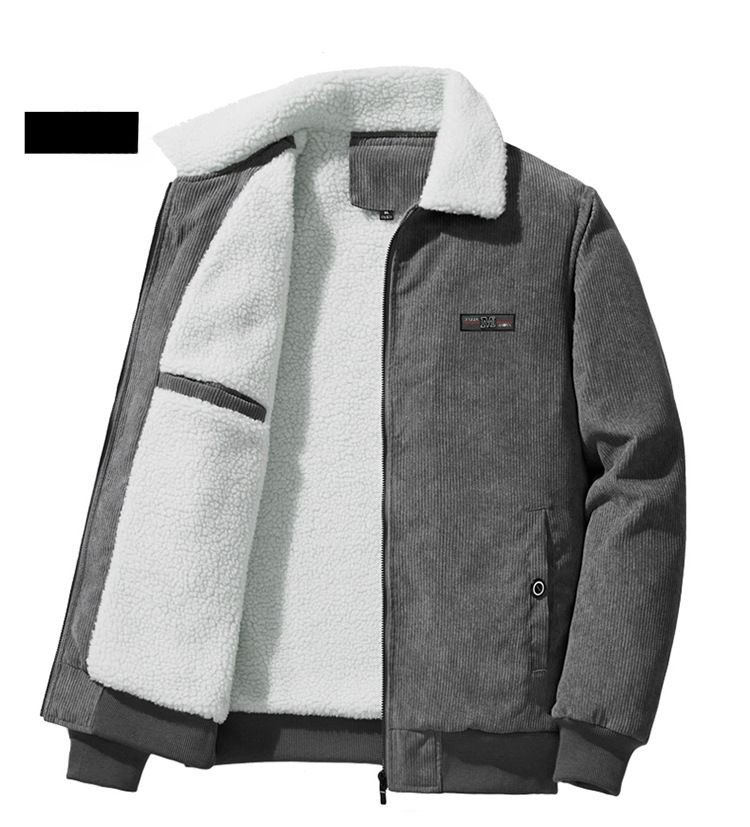 Neue Cordjacke Herren Winter Stehkragen Lammfellfutter Warme Jacke Herren Fleecegefüttert Verdickt Trendy_voghion.com