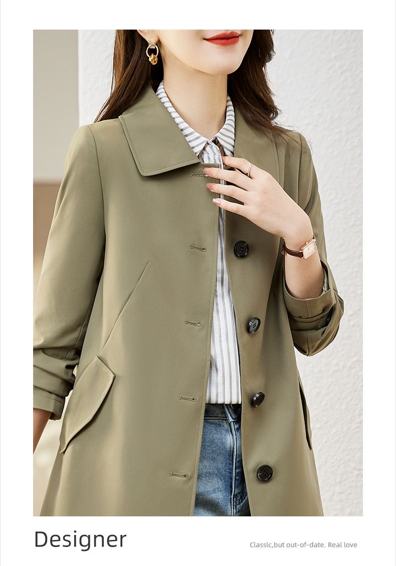 Elegante trench lungo da donna: vestibilità slim, stile ampio, capospalla versatile (M/L/XL/2XL/3XL, verde chiaro/kaki/rosso/blu navy/verde scuro)_voghion.com