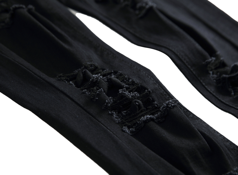 Jeans strappati in stile europeo e americano Jeans elasticizzati alla moda maschile Pantaloni con fori grandi_voghion.com