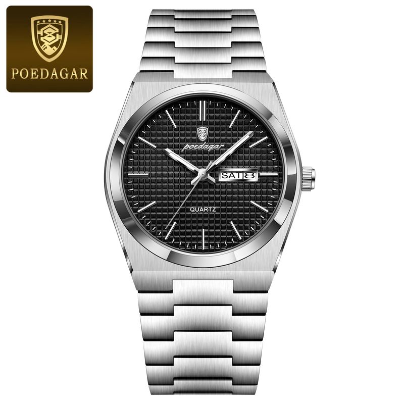 POEDAGAR Top Business Man Watch Luminous Waterproof Stainless Steel Men Wristwatch Date Week Quartz Fashion Casual Men's Watches_voghion.com