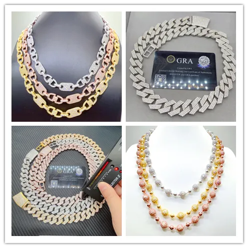 Certificirano Gra Vvs Moissanite 20 mm Pure Sterling Sier Ogrlica Verižice Iced Out Cuban Link Chain_voghion.com