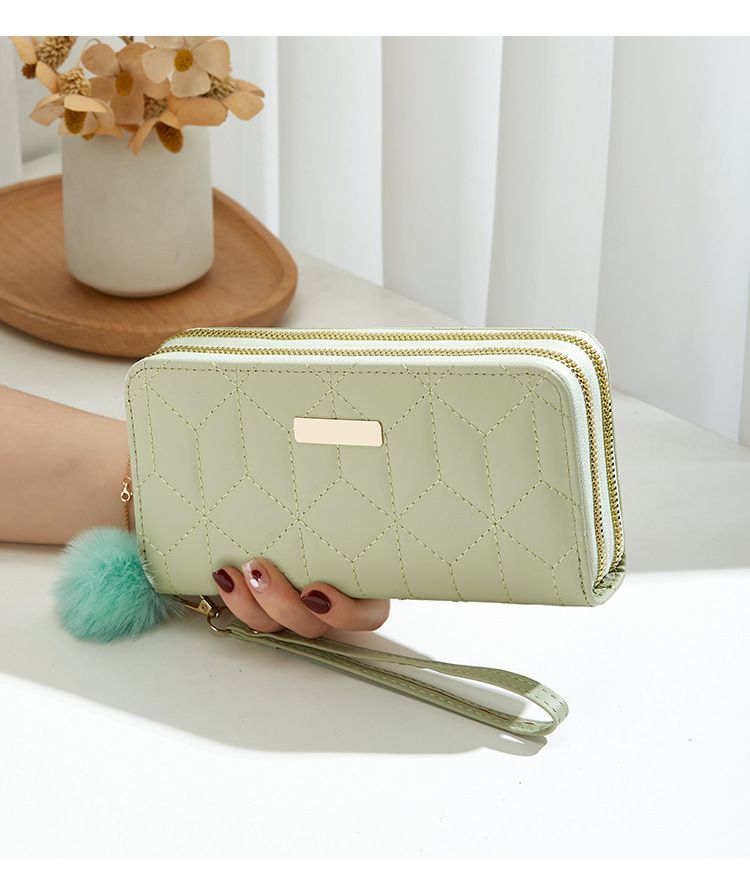 Portofel lung pentru femei cu broderie de diamant - geantă tip clutch cu sclipici, fermoar dublu și sloturi pentru mai multe carduri (poșetă elegantă în culoare uni pentru femei)_voghion.com