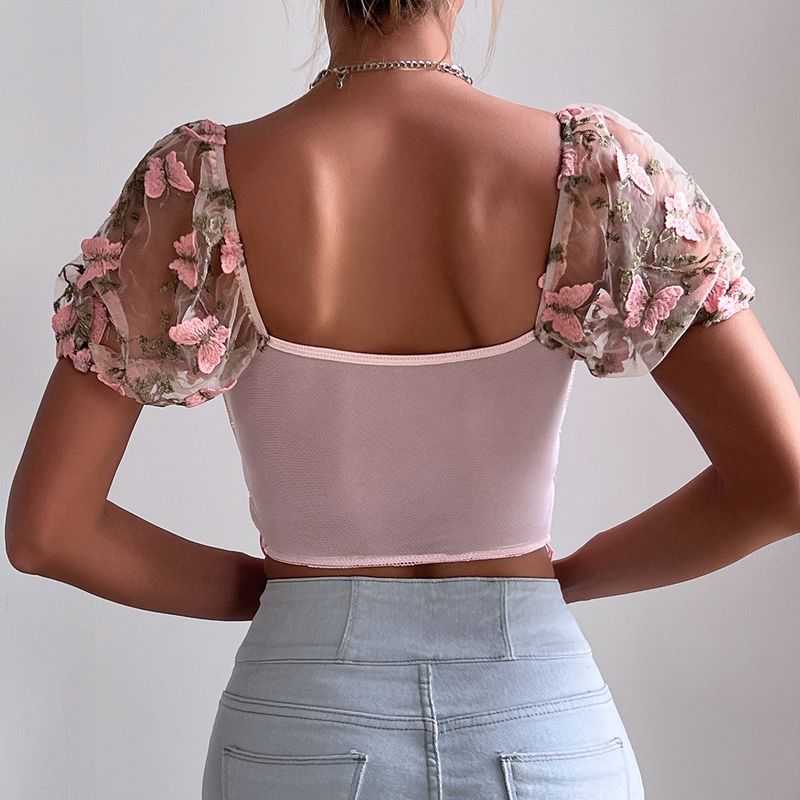 Women's Clothing Spring And Summer Puff Sleeve Hot Girl Steel Ring Lace Transparent Outer Wear High End Tube Top_voghion.com