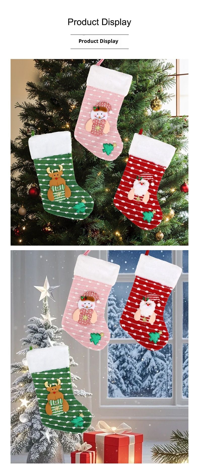 001 Neue große Socken, gestrickt, Kindergeschenk, Süßigkeitentüte, Weihnachtsbaumschmuck_voghion.com