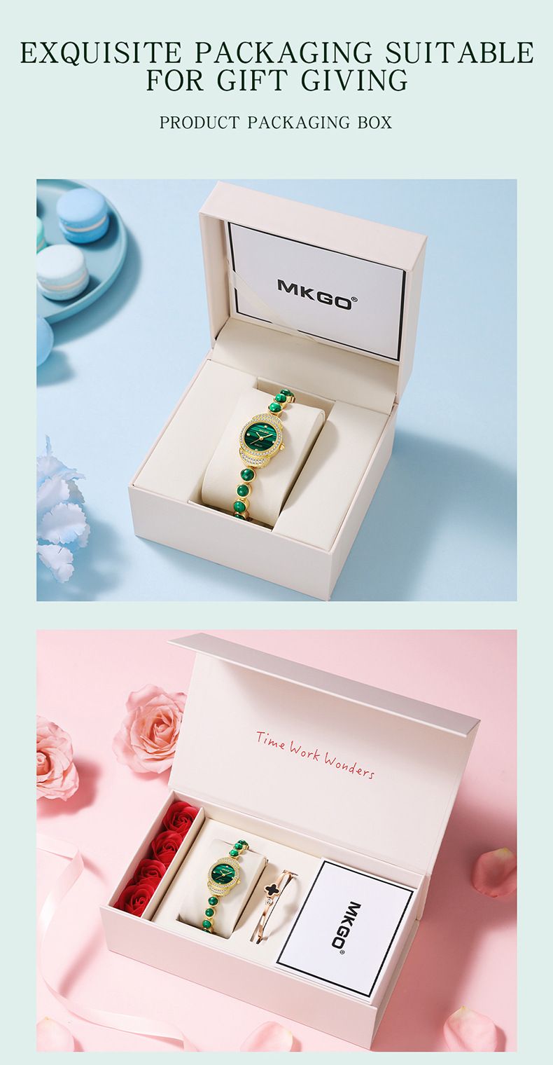 Elegante orologio da donna con bracciale decorato con pietre preziose verde pavone e diamanti - Movimento al quarzo giapponese, resistente all'acqua fino a 30 m, chiusura in acciaio inossidabile_voghion.com