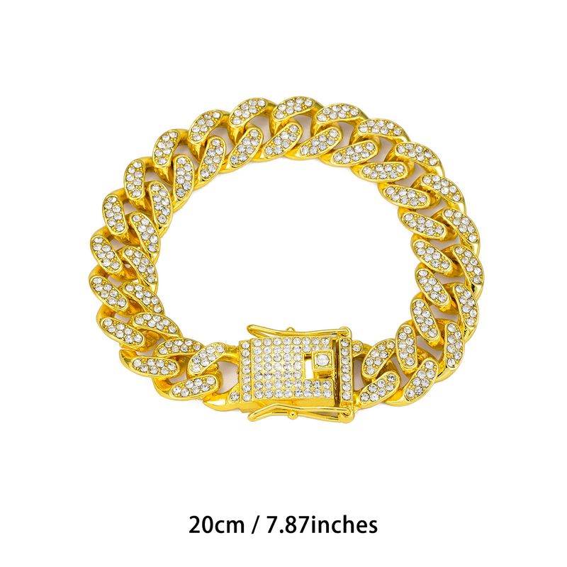 Surface Curved Polished Base 13mm Classic Cuban Chain Inlaid Diamond Alloy Hip-Hop American Style Men's Jewelry_voghion.com