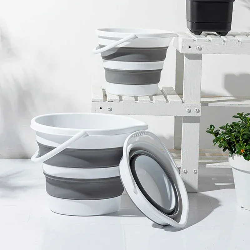 5/10/15L Portable Folding Bucket For Washing Outdoor Foldable Basin Silicone Water Bucket Camping Space Saving Car Wash Buckets_voghion.com