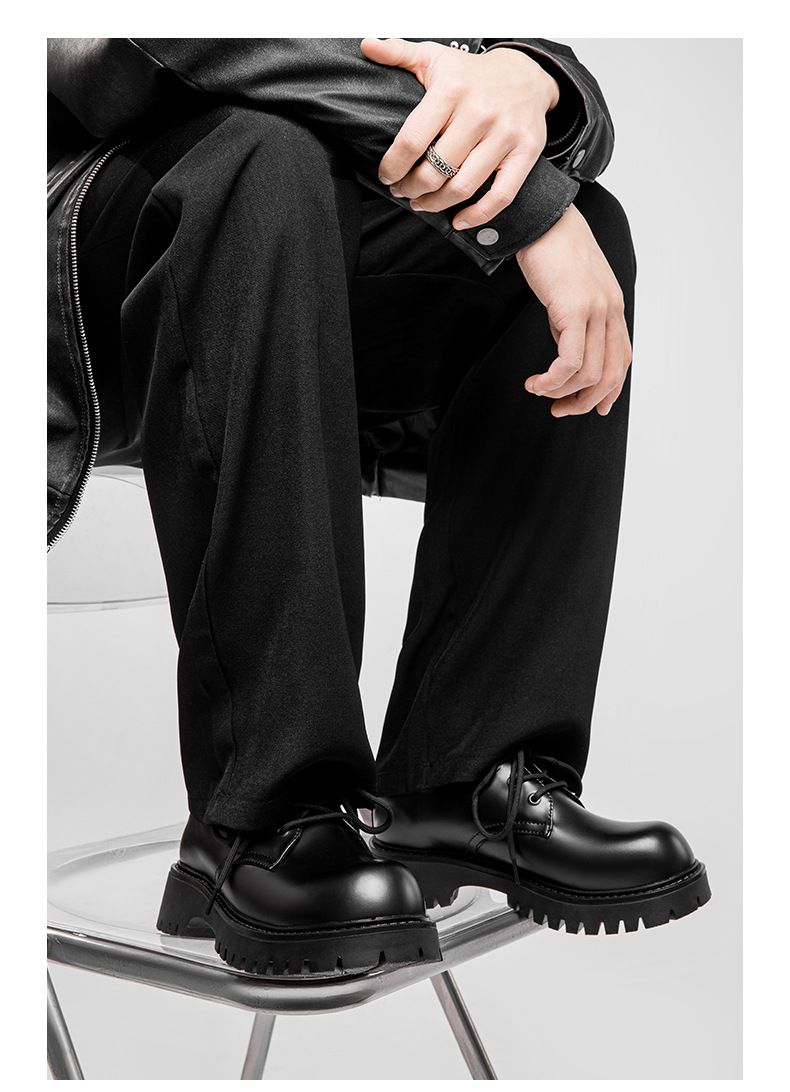 Derby Schuhe Herren Paris Mickey Rundkopf Big Head Casual Lederschuhe Plateauhöhe Schwarz Matt_voghion.com