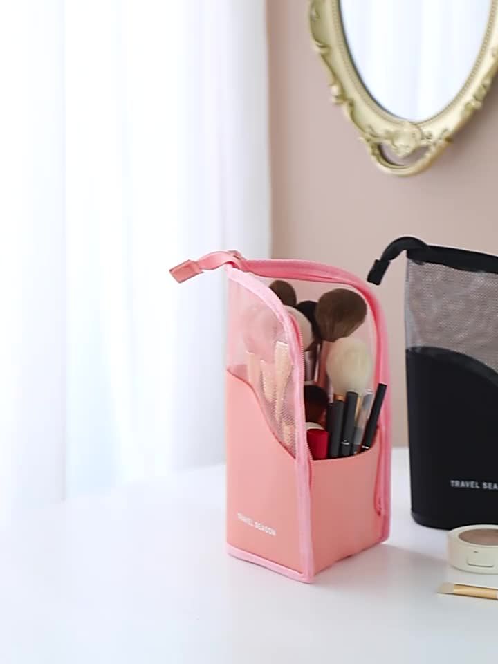 Reise-Kosmetikständer mit Reißverschluss und Pinselhalter für die Make-up-Organisation_voghion.com