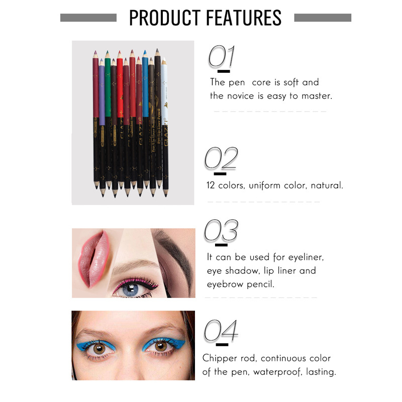 GLAZZI Lipliner Eyeliner Doppelkopf wasserfester Augenbrauenstift mit Messerhobel Make-up-Stift_voghion.com