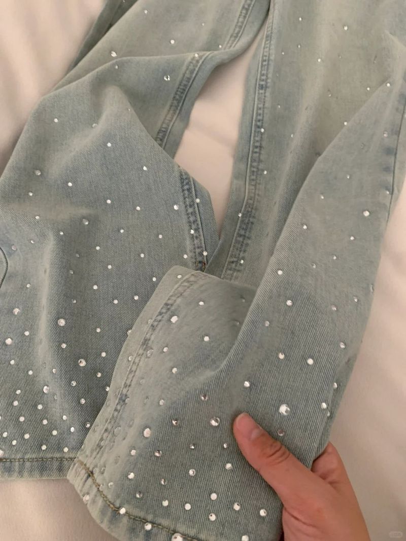 Damenbekleidung Hot Diamond Wide Leg Jeans All Match Design Hohe Taille Schlanke Gerade Hose_voghion.com