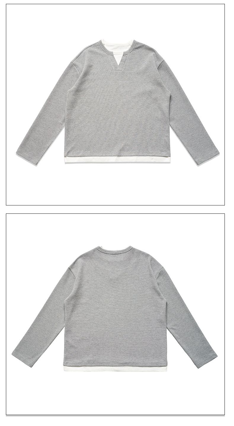 Våffel enfärgad långärmad T-shirt med rund halsringning för män och kvinnor_voghion.com