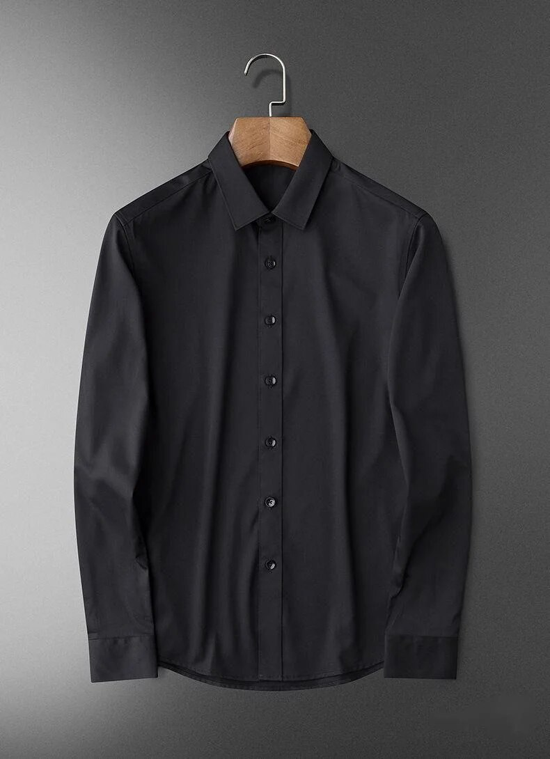 2023 New Light Luxury Long sleeved Business Casual No iron Silk Smooth High end Feel Handsome Versatile Men's Shirt_voghion.com