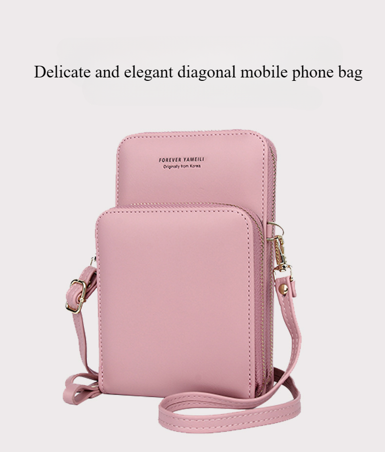 Korean version fashion multi-card vertical mobile phone bag mobile phone storage pu mobile phone bag female crossbody zipper double layer female_voghion.com