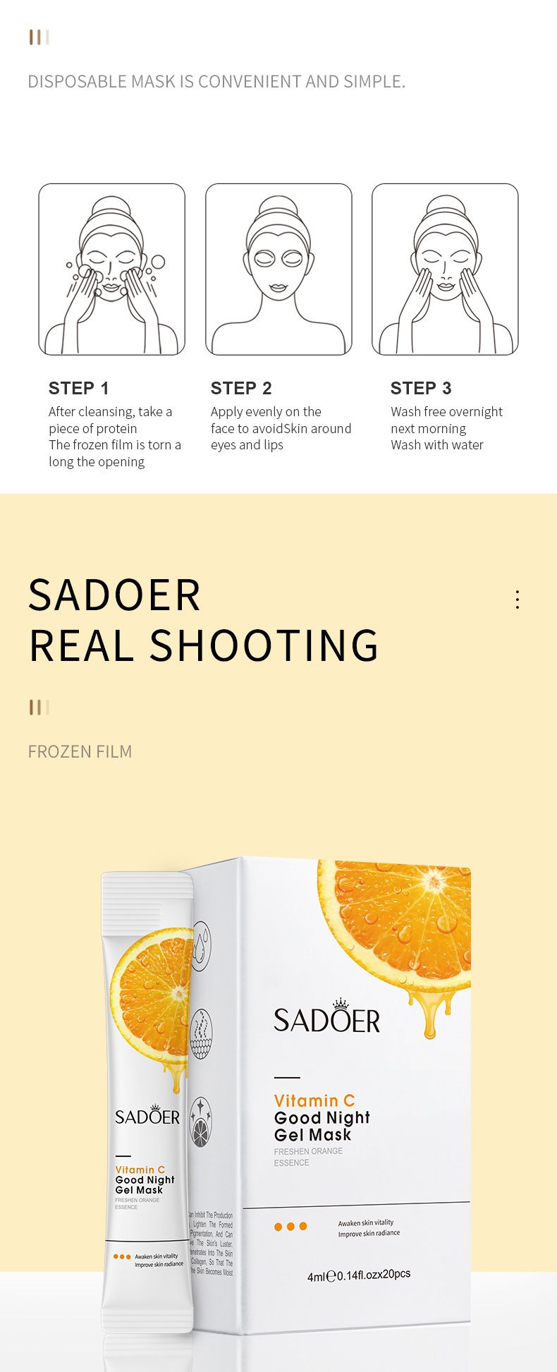 SADOER VC Good Night Frozen Film 4ml × 20 pezzi 1 scatola, idratante e idratante, applicazione maschera per dormire senza risciacquo_voghion.com
