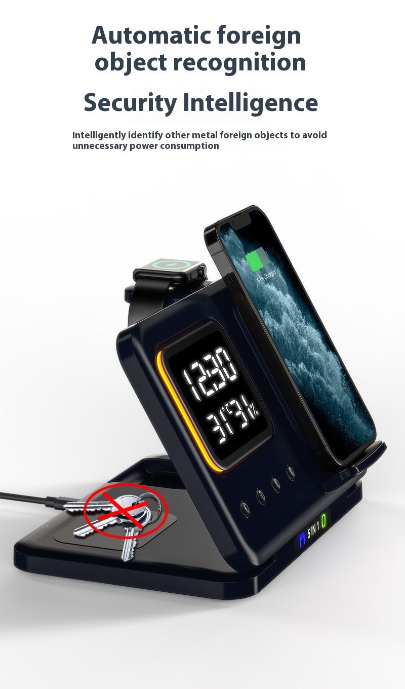 15W Drahtlose Ladegeräte Stehen 5 In1 LED Digital Wecker Schnelle Lade Dock Station_voghion.com
