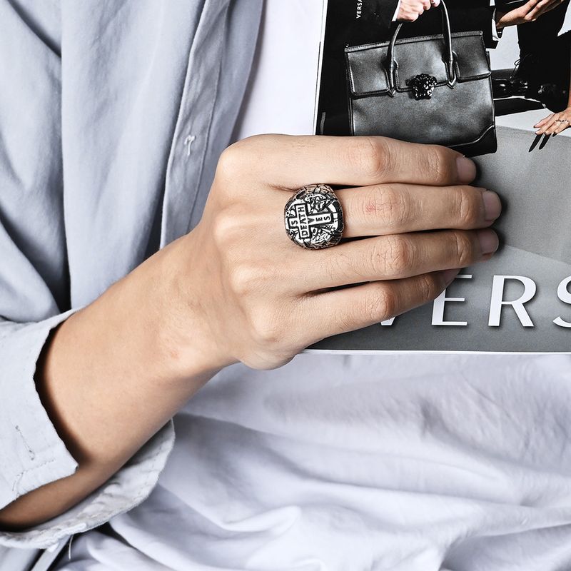 Retro style cross titanium steel ring ring stone pattern niche personality accessories_voghion.com