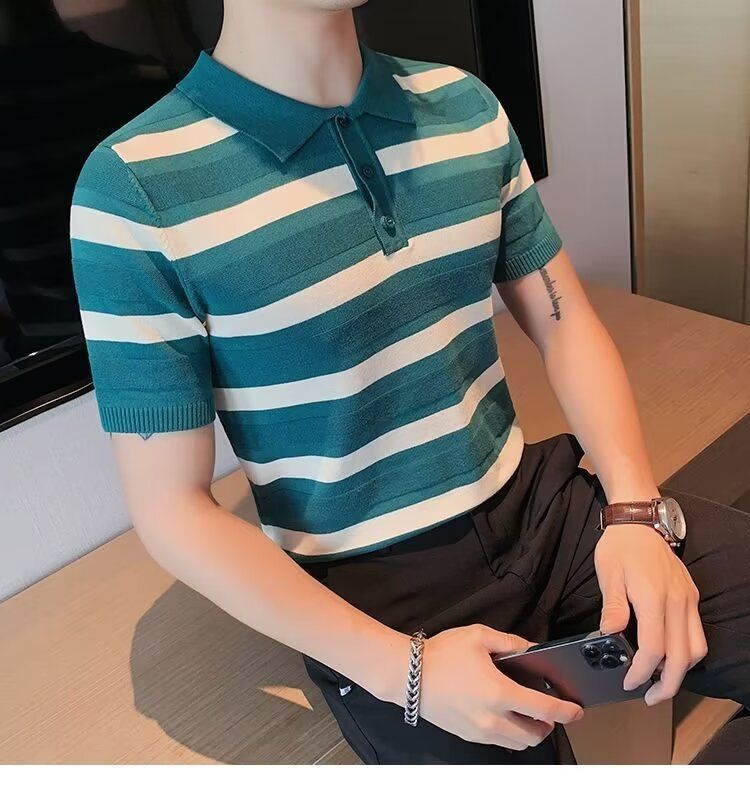 Herren Slim Fit Strick-Kurzarmhemd – Atmungsaktives Polyester, lässiges Revers-Design, leichtes Sommeroberteil (Grün, S-3XL)_voghion.com