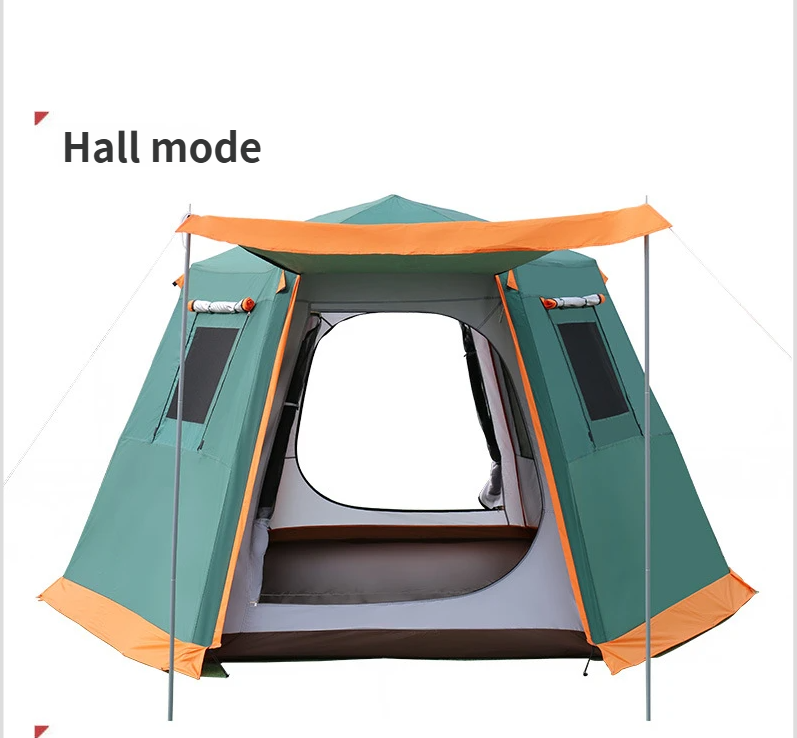 New Automatic Hexagonal 4 5 6 7 8 Person Style Family Camping Mongolian Yurt Tent_voghion.com