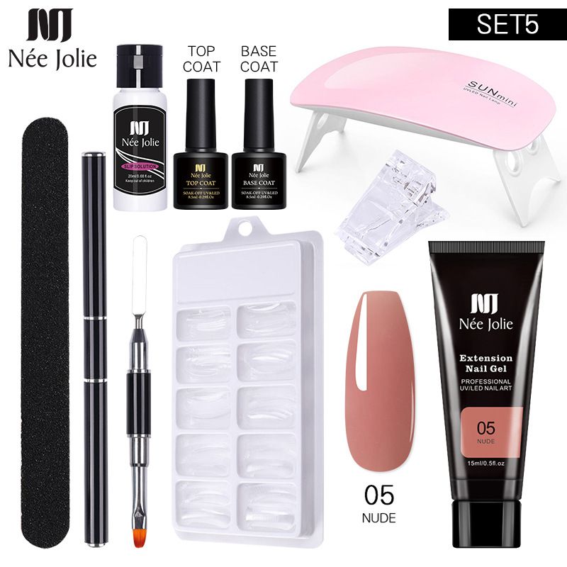 NeeJolie Solid Nail Extension Gel Kit – Keine Papierformen, LED-Härtung, All-in-One-Set für Nail Art, professionell und anfängerfreundlich_voghion.com