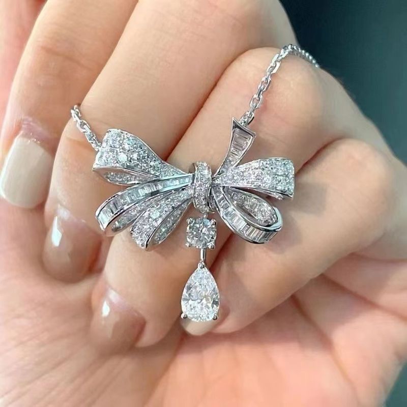 Ciondolo a fiocco con zirconi e diamanti con gocce d'acqua, collana versatile, catena per clavicola da donna, nuova collana,_voghion.com