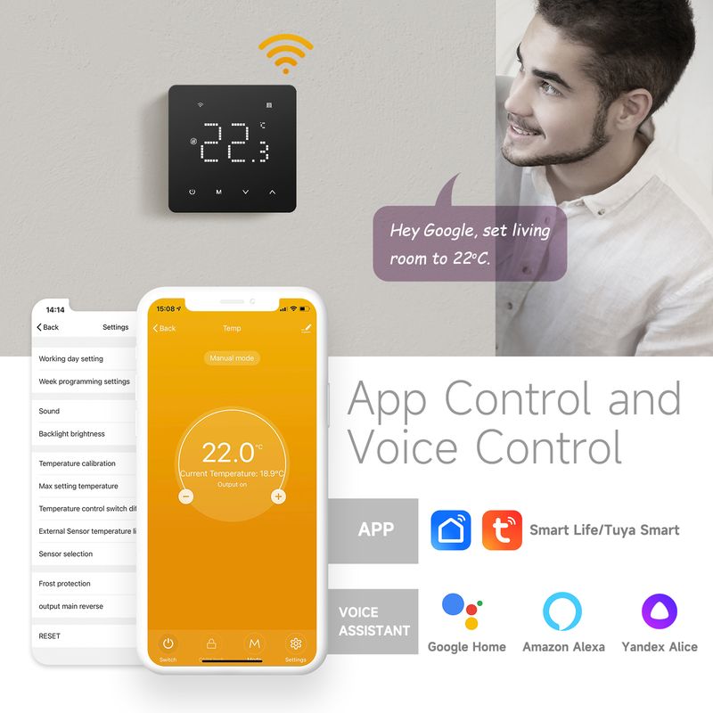 Chaudière à gaz intelligente Tuya / Thermostat ou thermostat WiFi Chauffage électrique Thermorégulateur Fonctionne avec Alexa Google Home_voghion.com