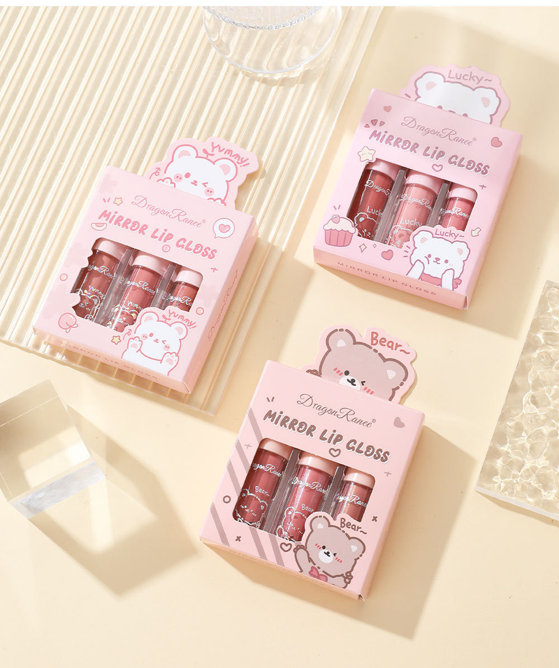 Set trucco labbra a tema cartone animato: lucidalabbra, smalto labbra, olio labbra - effetto glassy shine, idratante, perlescente con glitter per labbra carnose e sensuali._voghion.com