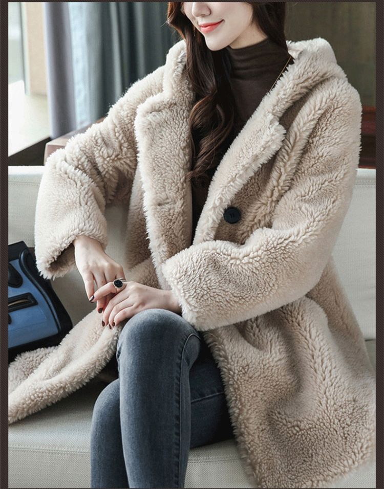 Damenbekleidung Winter New Grain Shearling Mantel Damen Lammwolle Mittellanger Pelzmantel mit Kapuze_voghion.com