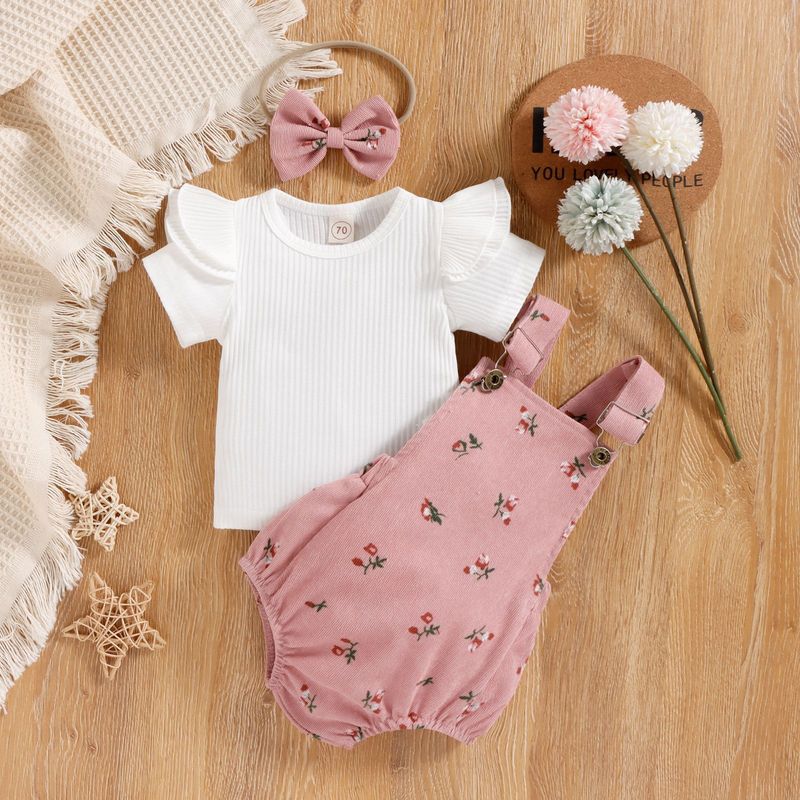 Vêtements d'été pour enfants, nourrissons et jeunes enfants, à rayures, manches courtes, lanterne florale, épaule en velours_voghion.com