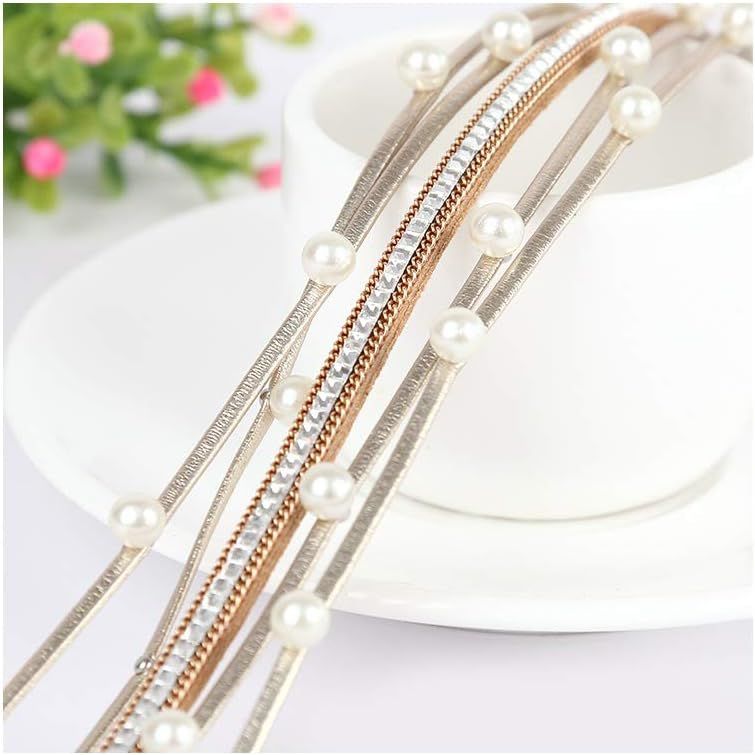 Fesciory Leopard Bracelet For Women, Boho Leather Wrap Multi-Layer Pearl Crystal Bracelet Bangle Jewelry_voghion.com