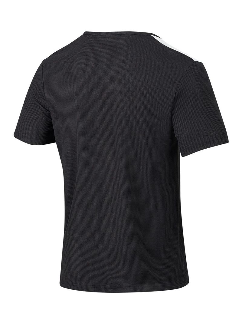 Camiseta masculina casual waffle com cordão e cor combinando, gola redonda, manga curta_voghion.com