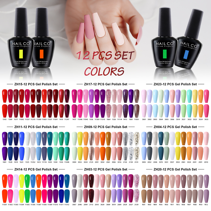 NAILCO 12 teile/satz Gel Nagellack 15 ml LED Gellak Soak Off UV Gel Lack Rot Farbe Glitter Nagel gel Polnisch DIY Nail art Lack_voghion.com