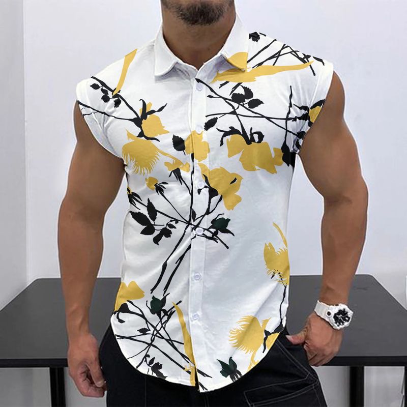 Men's Casual Sleeveless Shirt Fashion Print Breathable Loose Vest Top_voghion.com