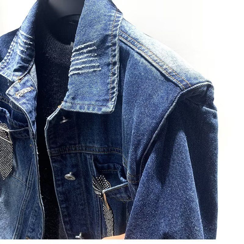 Herren-Jeansjacke mit Farbblock-Design, übergroßer Mantel, lässige Jeansjacke mit lockerer Passform für Jugendliche, Herbst- und Frühlingsmode, Oberbekleidung_voghion.com