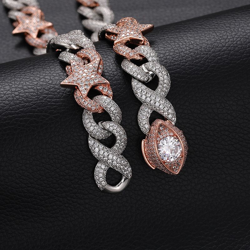 Collana Hip Hop con fibbia a forma di occhio, testa a forma di stella a forma di 8, zircone placcato in oro vero, catena cubana_voghion.com