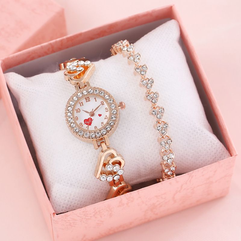 Dameshorloges Twee sets Hart Diamant Armband Kleine Wijzerplaat Mode Dameshorloge Liefde Kleine Diamant Armband Horloge_voghion.com