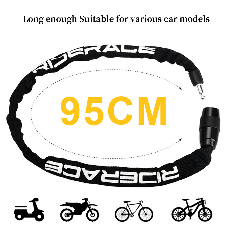 Lucchetto a catena per bicicletta da 95 cm di lunghezza, antifurto portatile, ad alta sicurezza, per mountain bike MTB, con 2 chiavi per scooter elettrico_voghion.com