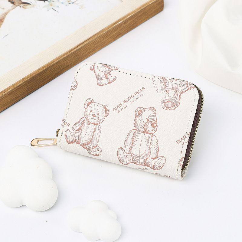 Card Bag Card Cases Fashion Cartoon Bear Print Accordion Card Holder Coin Purse Large Capacity Zipper Accordion Card Holder Card Holder_voghion.com